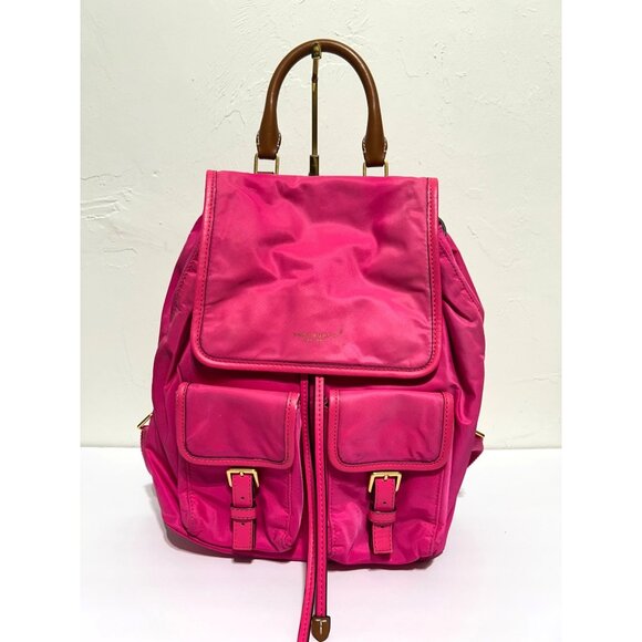 Tory Burch Flap Nylon Perry Leather Trim Backpack Fuchsia Bright Pink - Picture 1 of 14